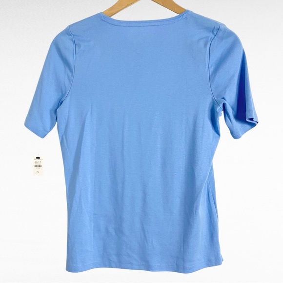 Talbots | Classic Light Blue V-Neck 100% Pima Cotton Elbow Sleeve Casual Tee - Picture 2 of 3